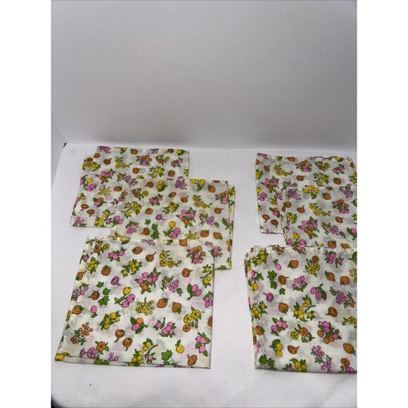 Handmade Other - Vintage MCM Bright Fruits Vegetables Cloth Napkin Set Of 6 Handmade Retro Kitsch
